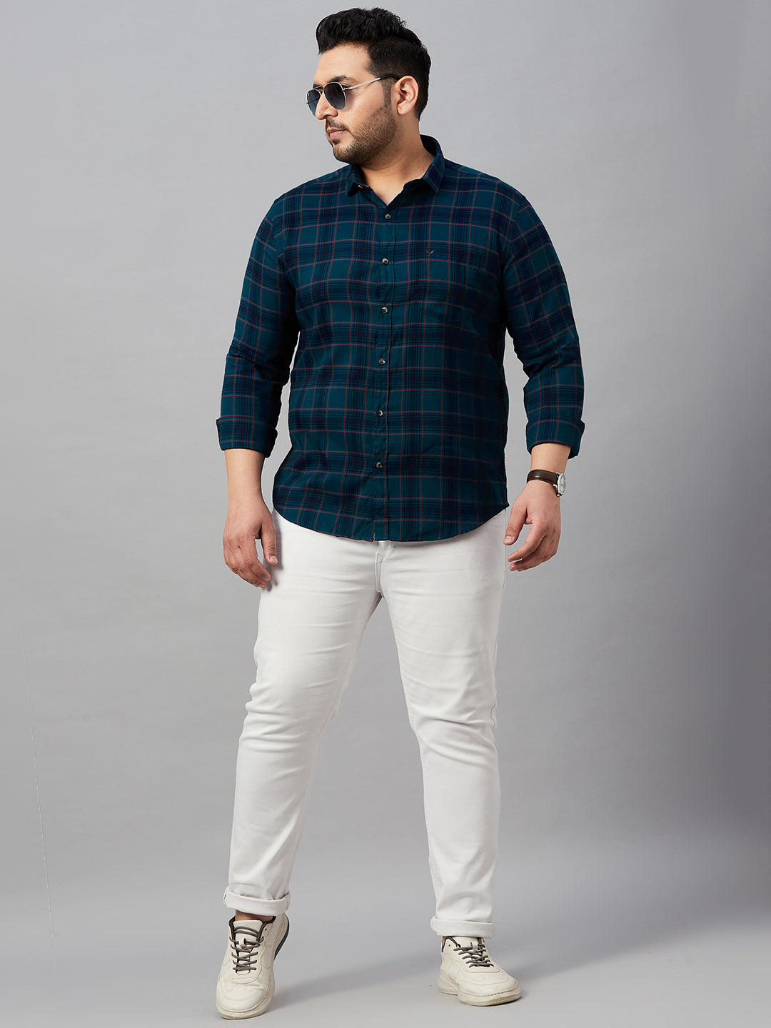 Men Checked Teal Classic Shirt