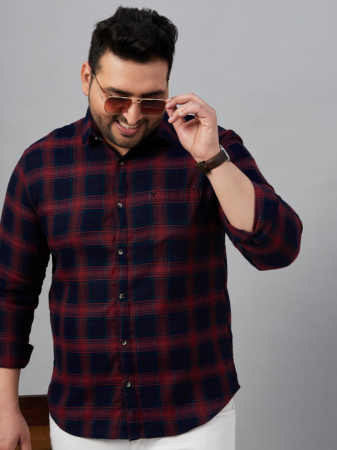 Men Checked Navy Blue Classic Shirt