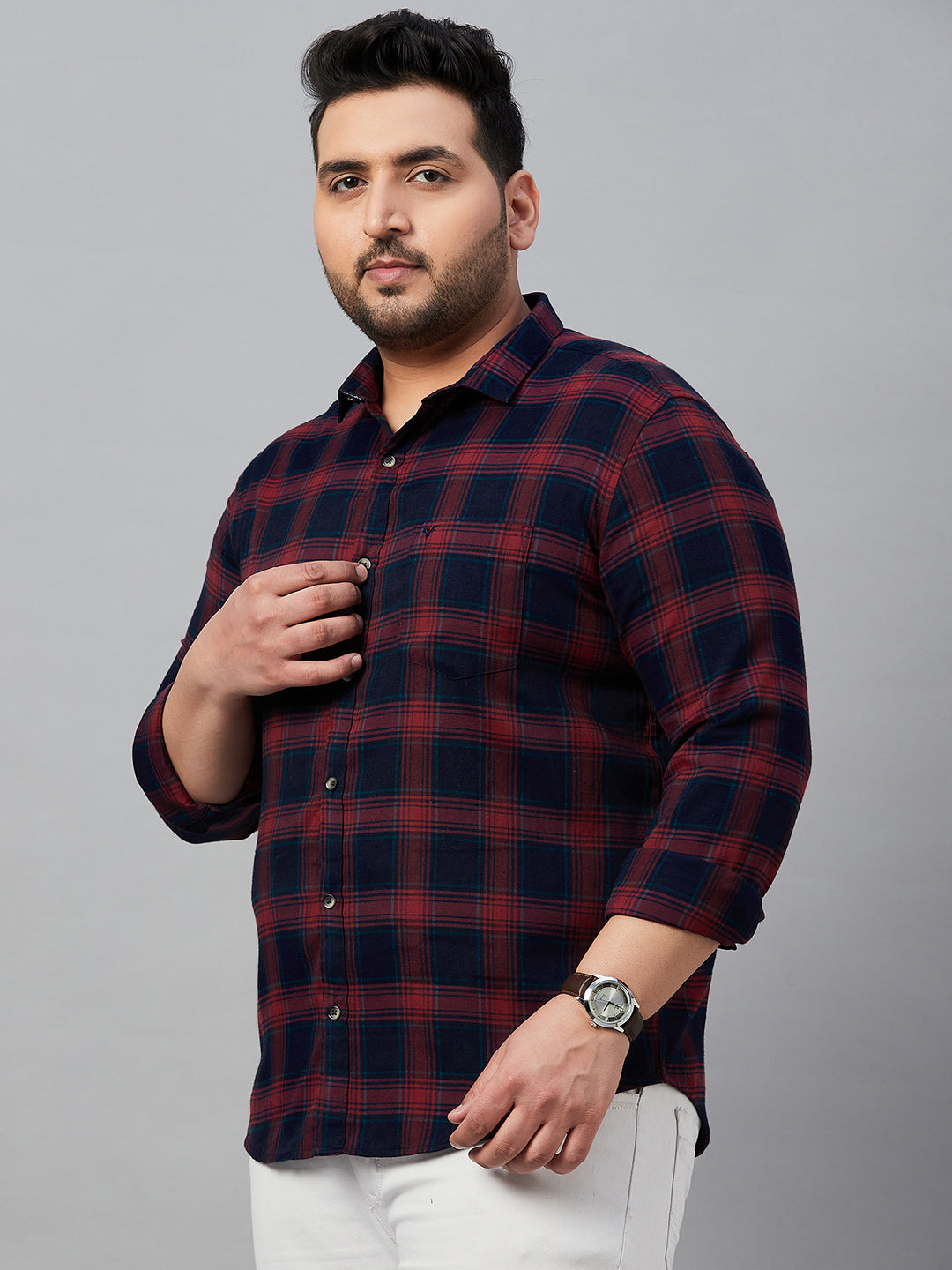 Men Checked Navy Blue Classic Shirt