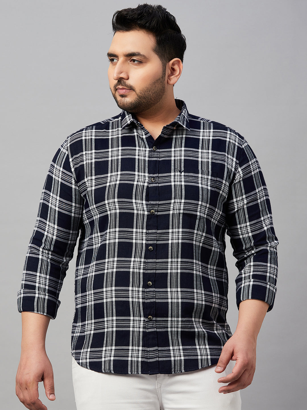 Men Checked Navy Blue Classic Shirt