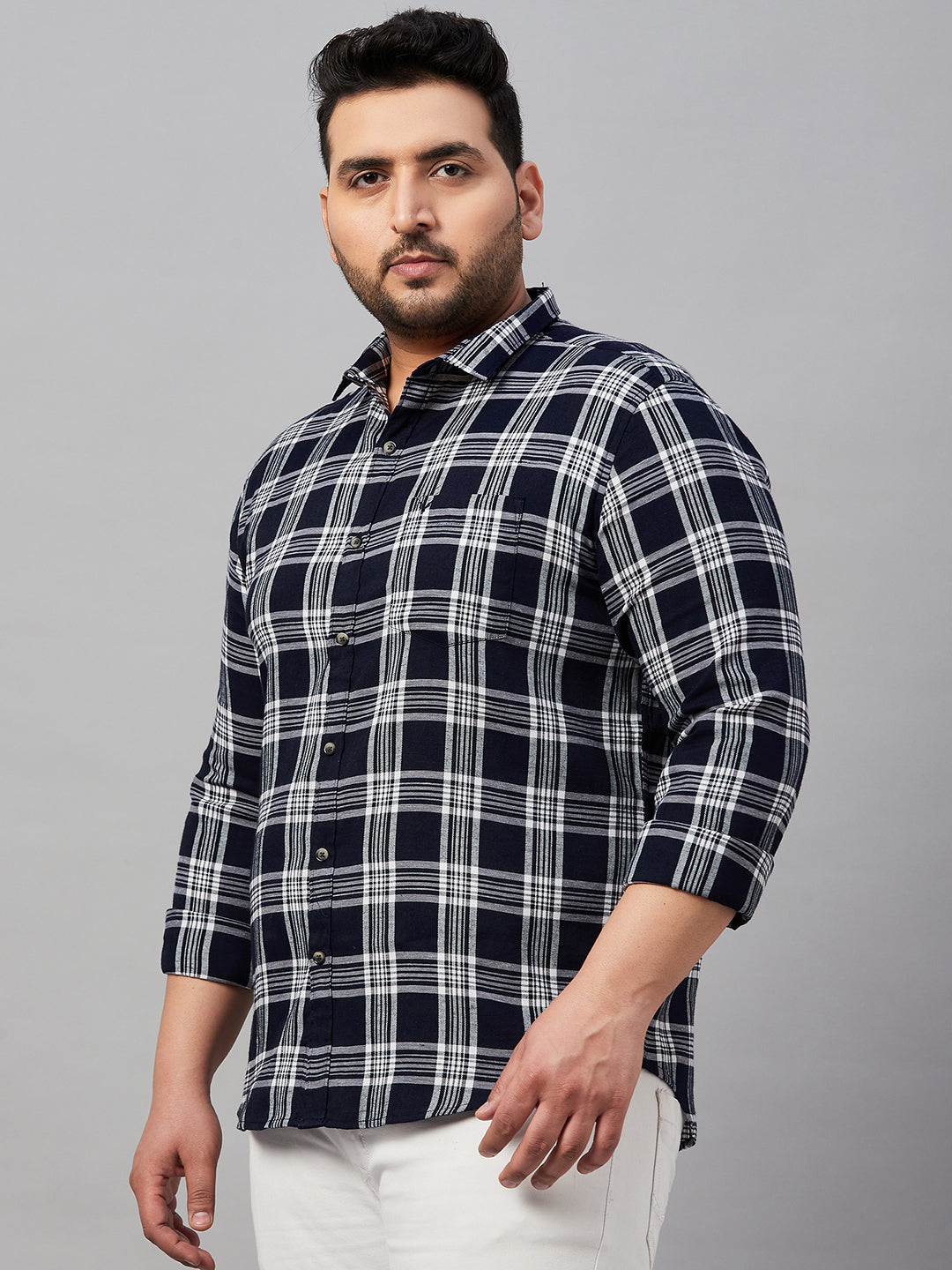 Men Checked Navy Blue Classic Shirt