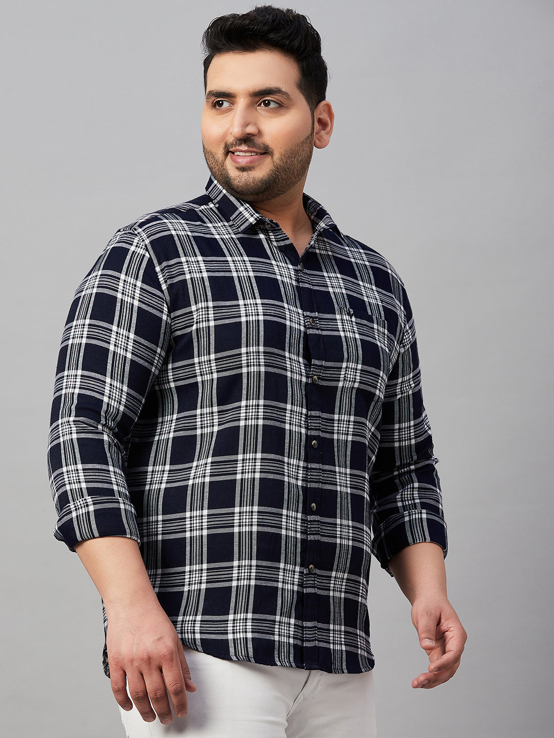 Men Checked Navy Blue Classic Shirt