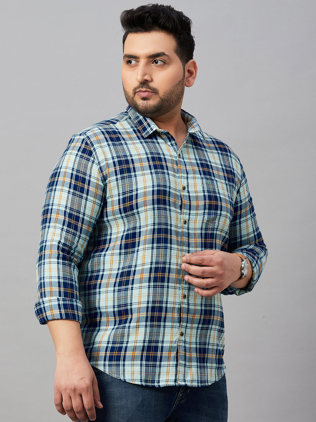 Men Checked Sea Green Classic Shirt