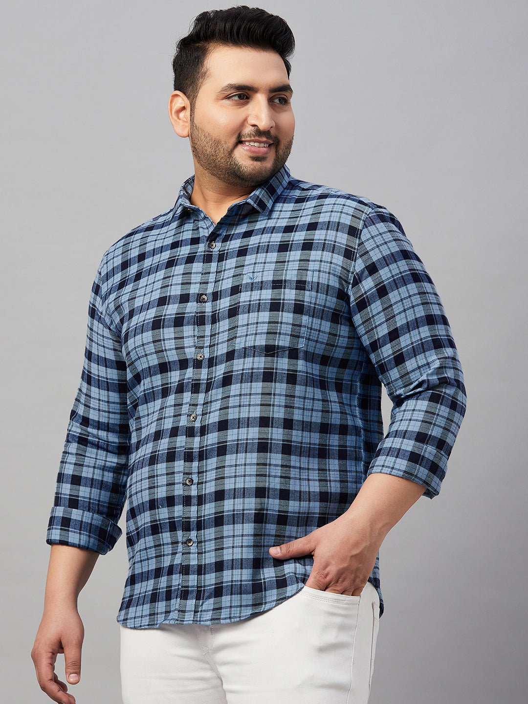 Men Checked Blue Classic Shirt