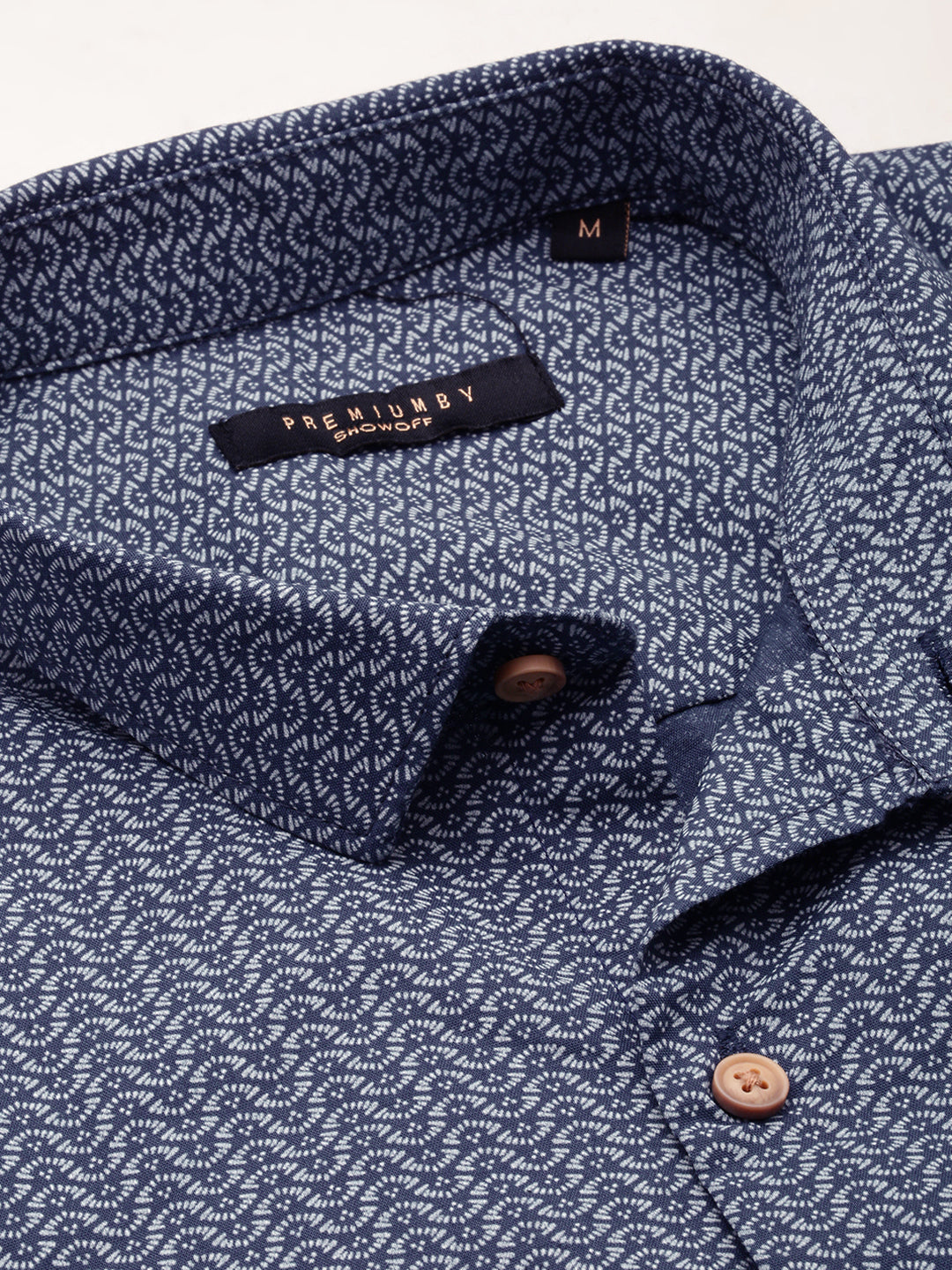 Men Spread Collar Printed Navy Blue Shirt