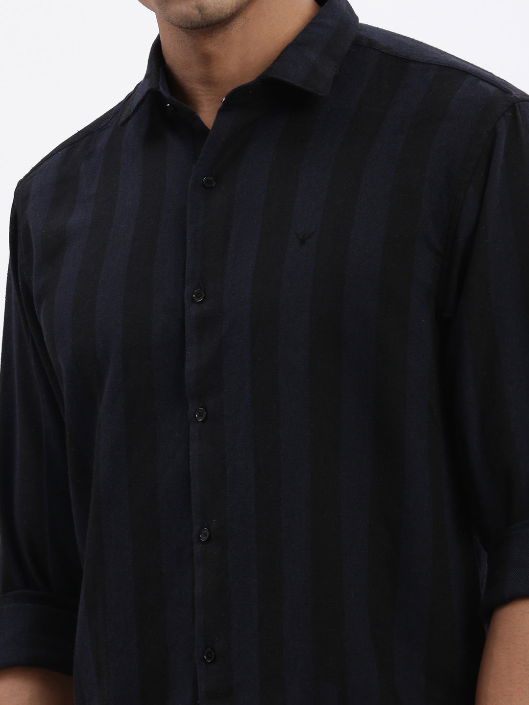 Men Navy Blue Striped Slim Fit Shirt