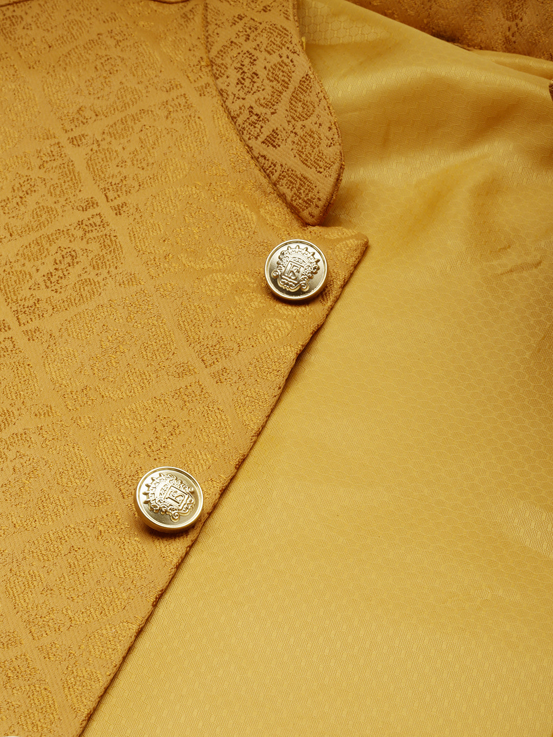 Men Mandarin Collar Woven Design Bronze Nehru Jacket