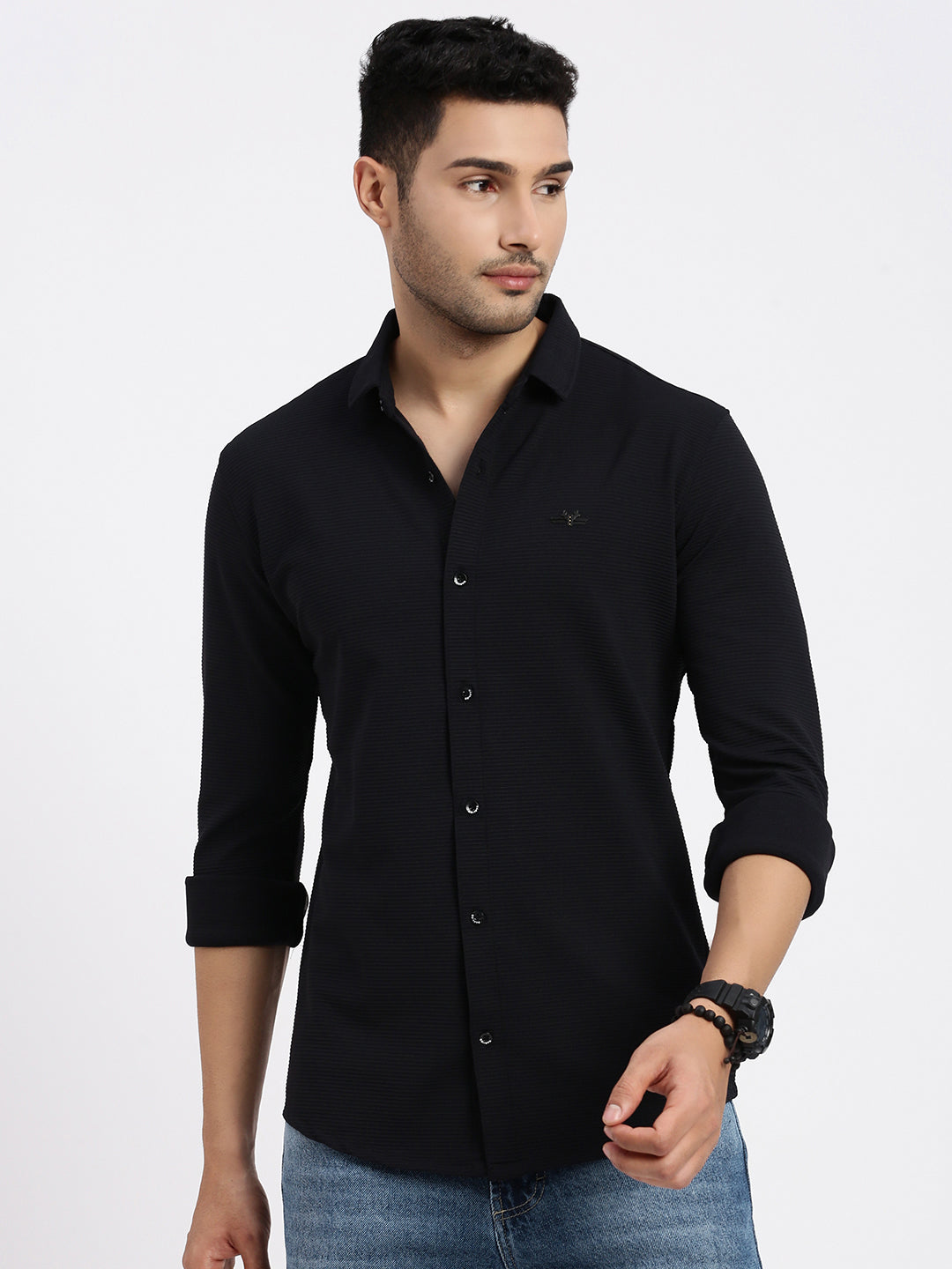 Men Black Solid Slim Fit Shirt