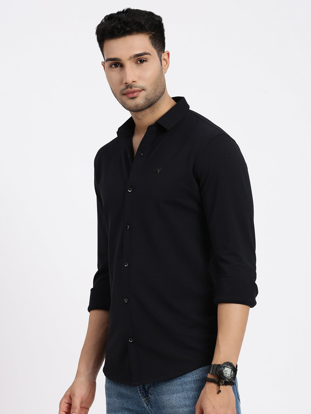 Men Black Solid Slim Fit Shirt