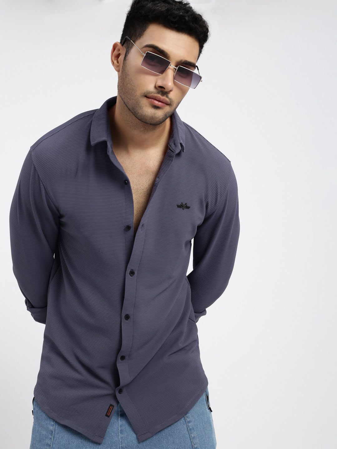 Men Purple Solid Slim Fit Shirt