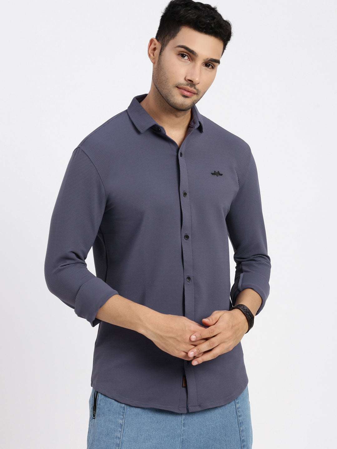 Men Purple Solid Slim Fit Shirt