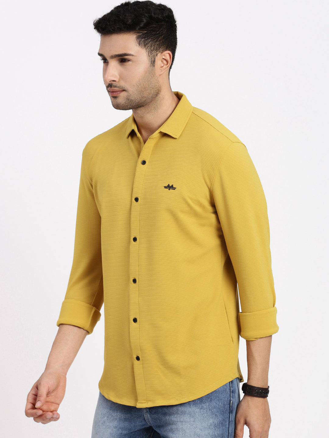 Men Yellow Solid Slim Fit Shirt