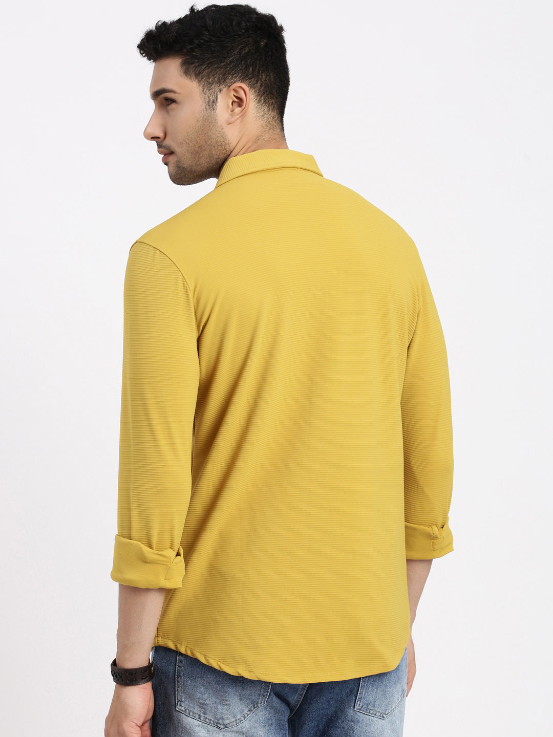 Men Yellow Solid Slim Fit Shirt