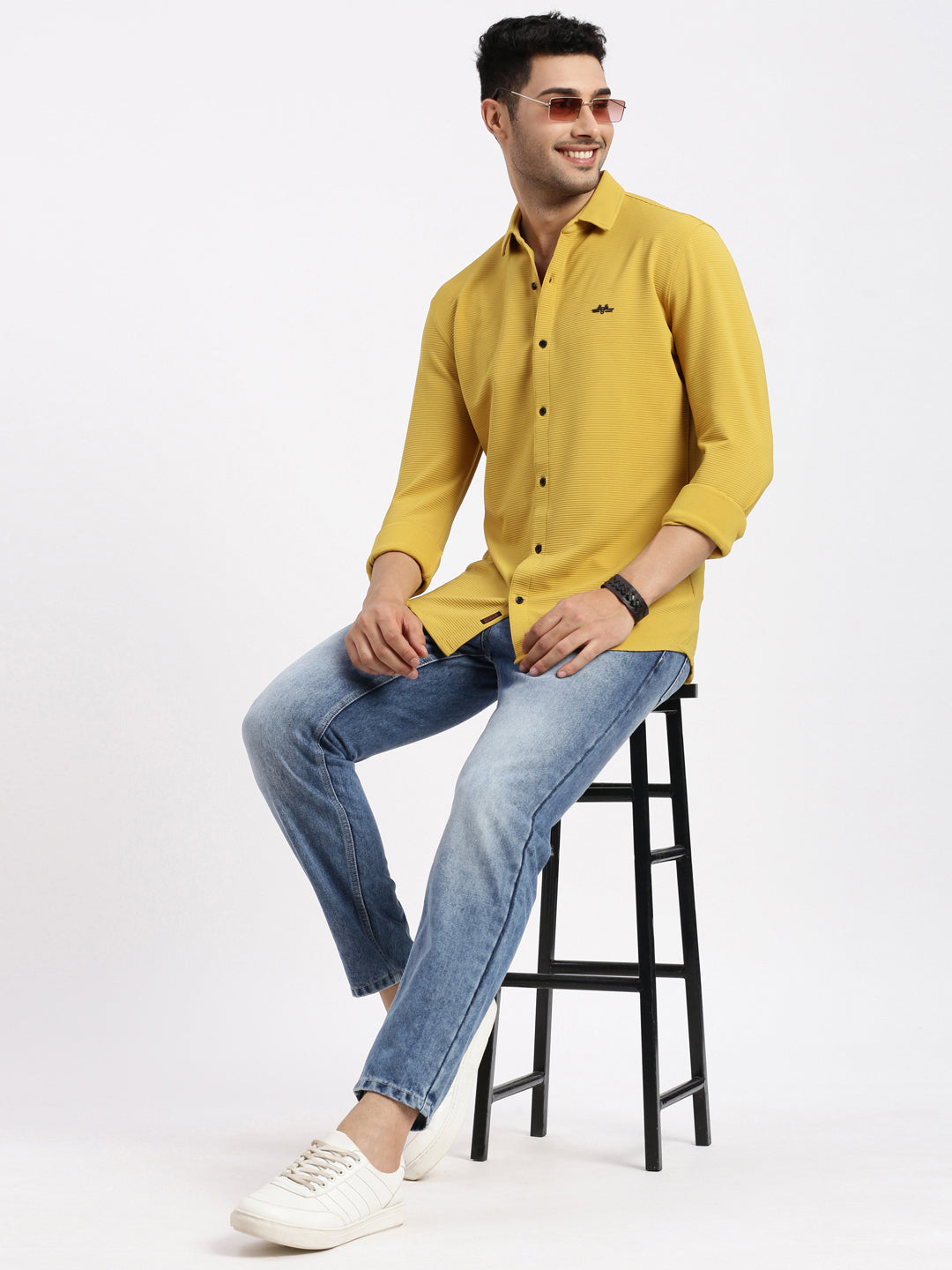 Men Yellow Solid Slim Fit Shirt