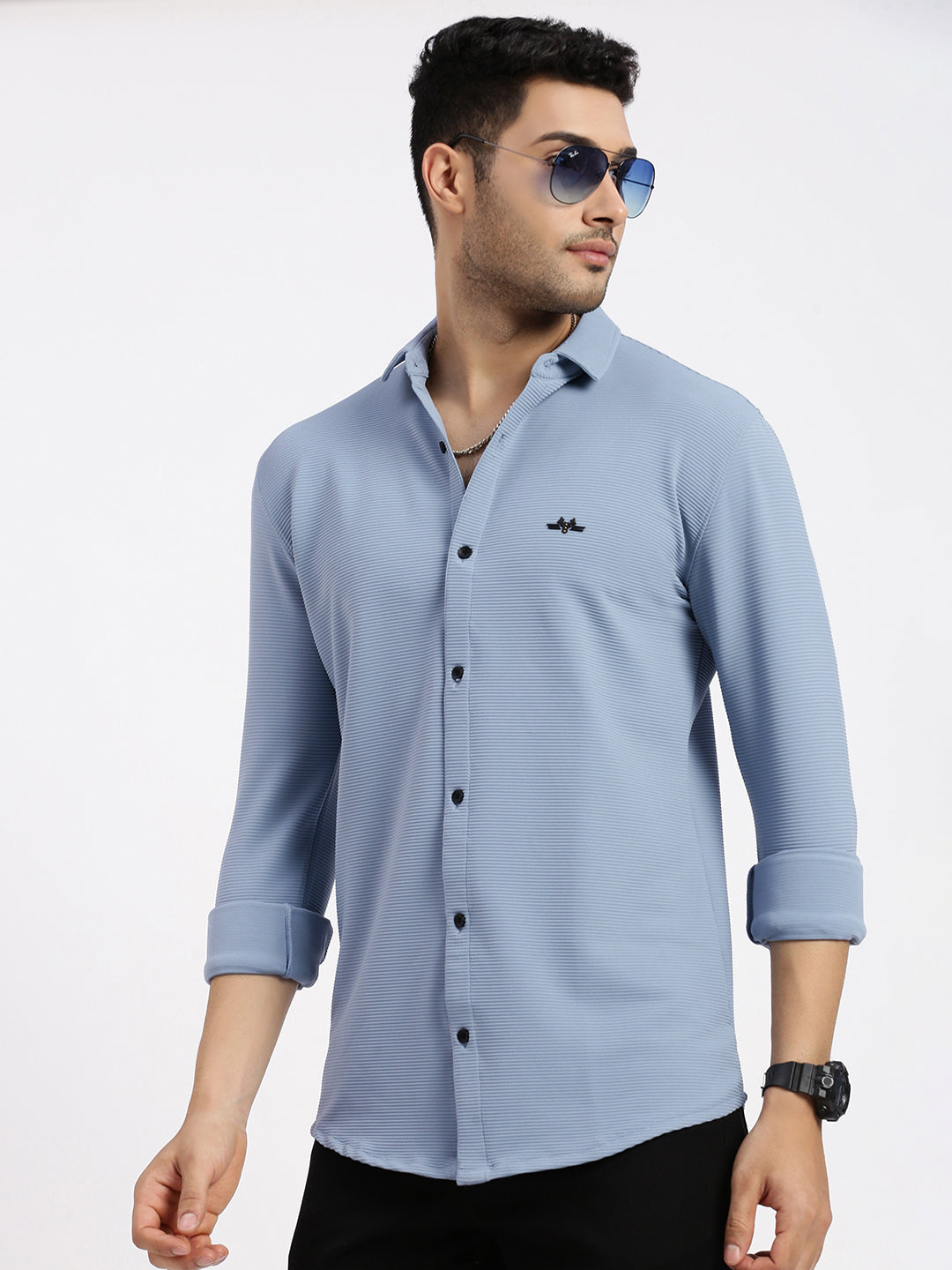 Men Blue Solid Slim Fit Shirt