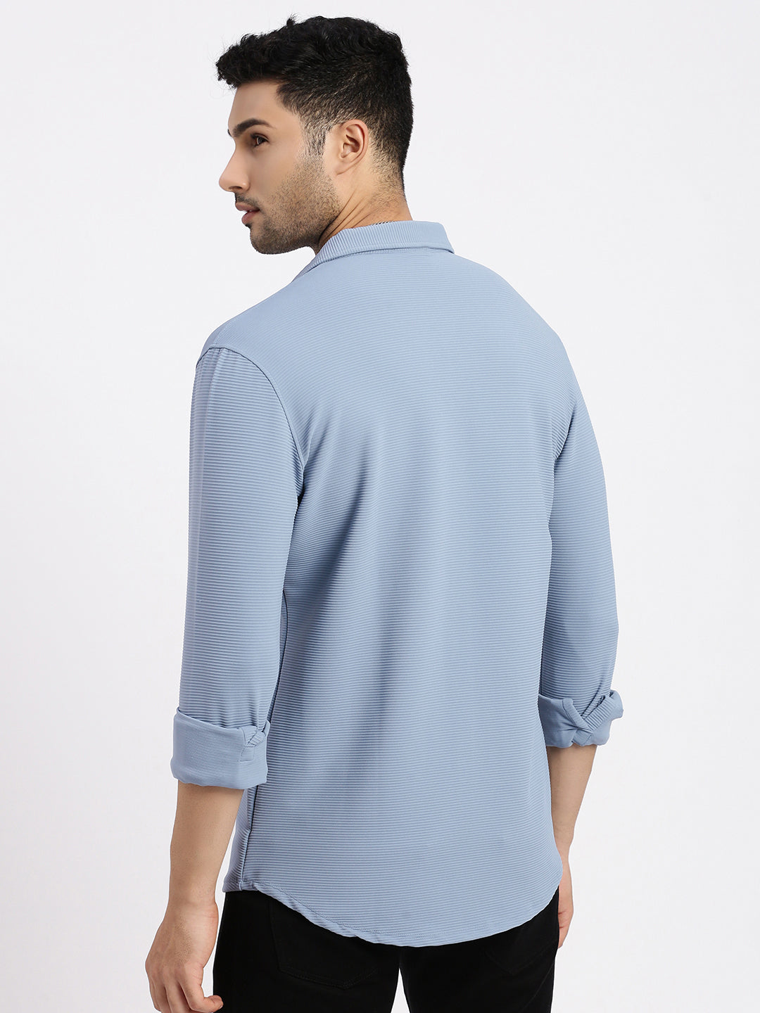 Men Blue Solid Slim Fit Shirt