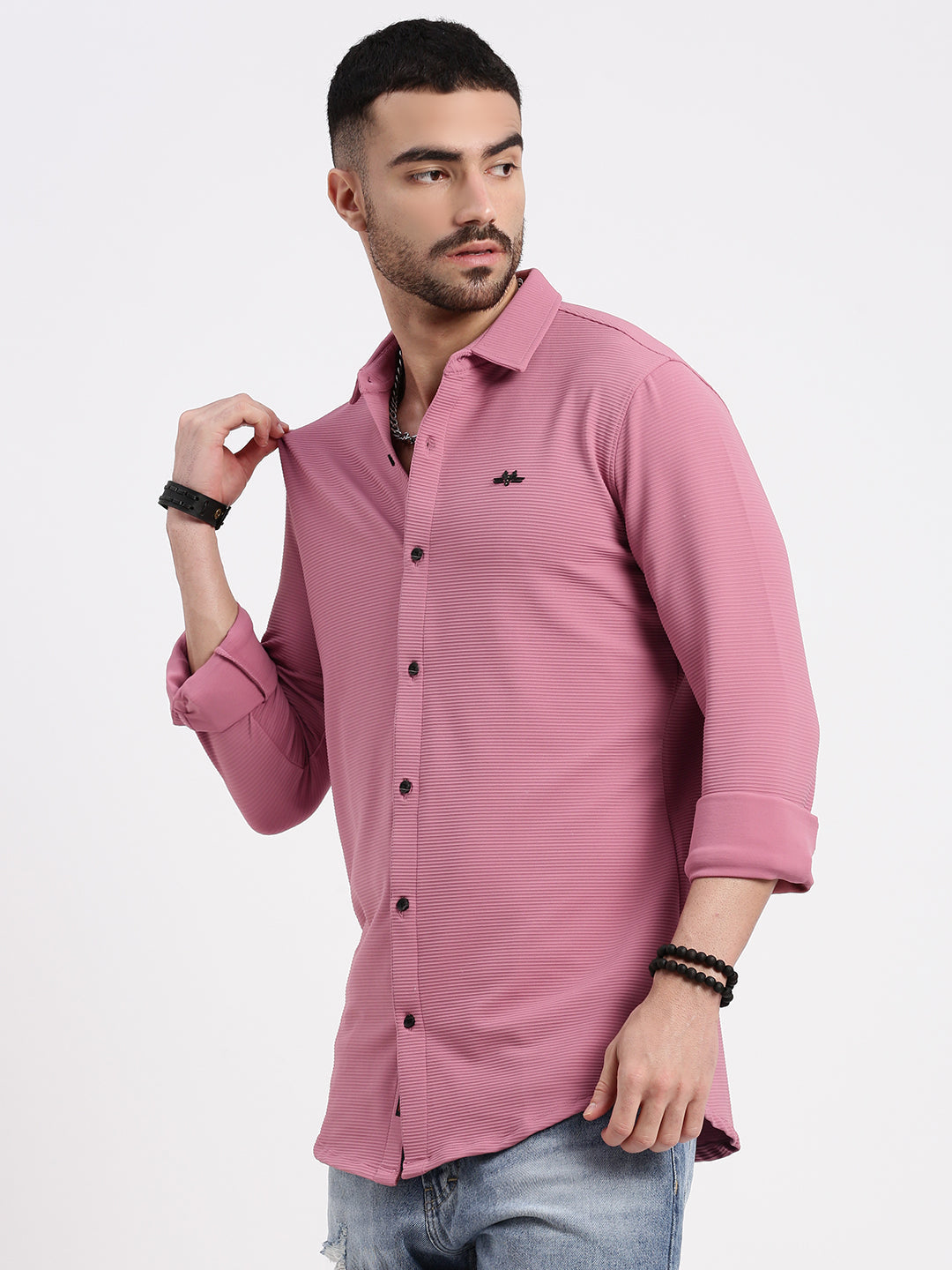 Men Pink Solid Slim Fit Shirt