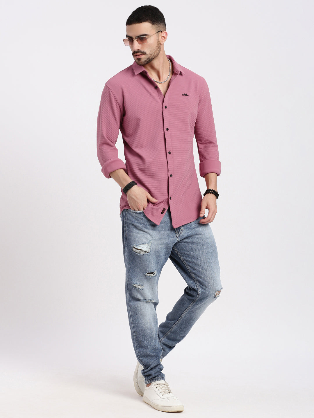 Men Pink Solid Slim Fit Shirt