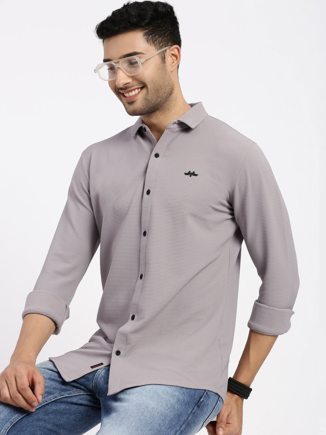 Men Grey Solid Slim Fit Shirt