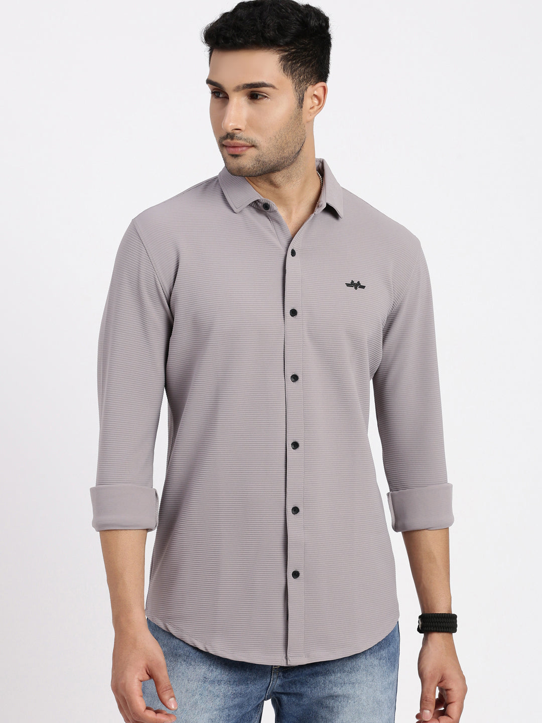 Men Grey Solid Slim Fit Shirt