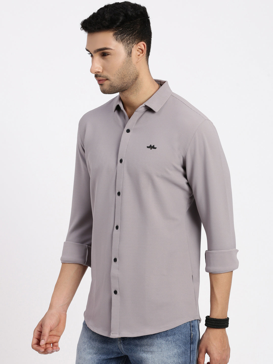 Men Grey Solid Slim Fit Shirt