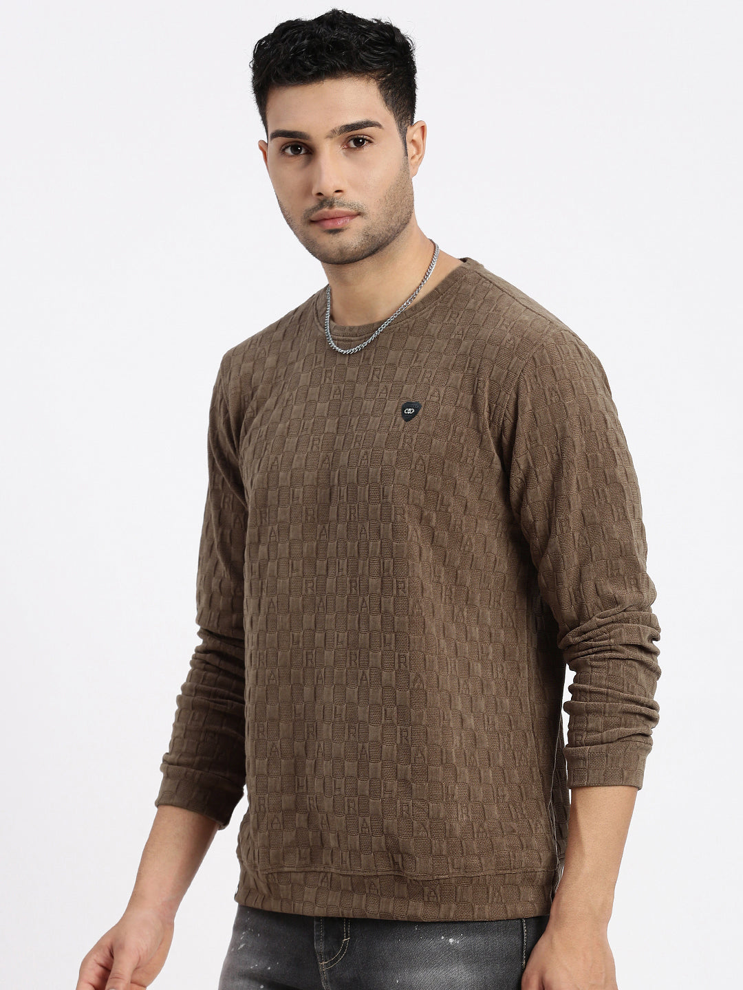 Men Brown Solid Sweatshirt