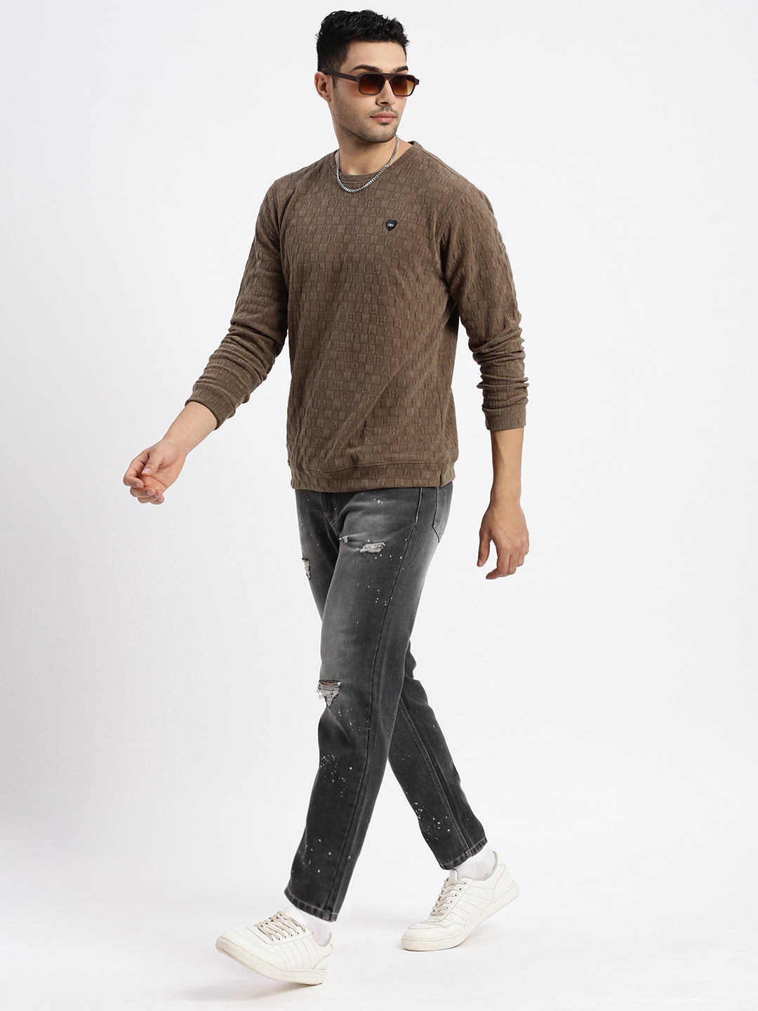 Men Brown Solid Sweatshirt