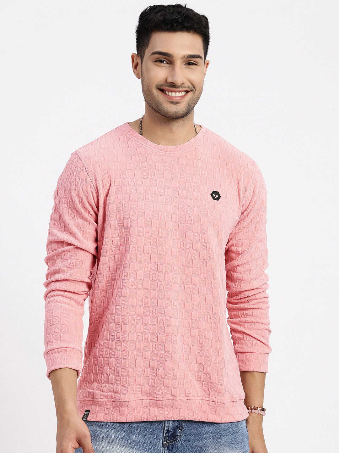 Men Peach Solid Sweatshirt