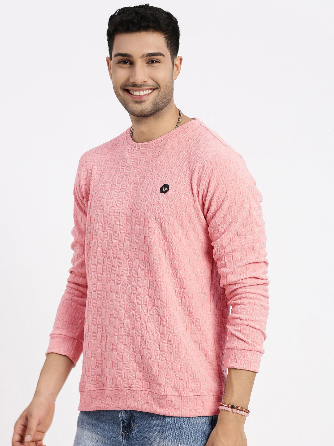 Men Peach Solid Sweatshirt