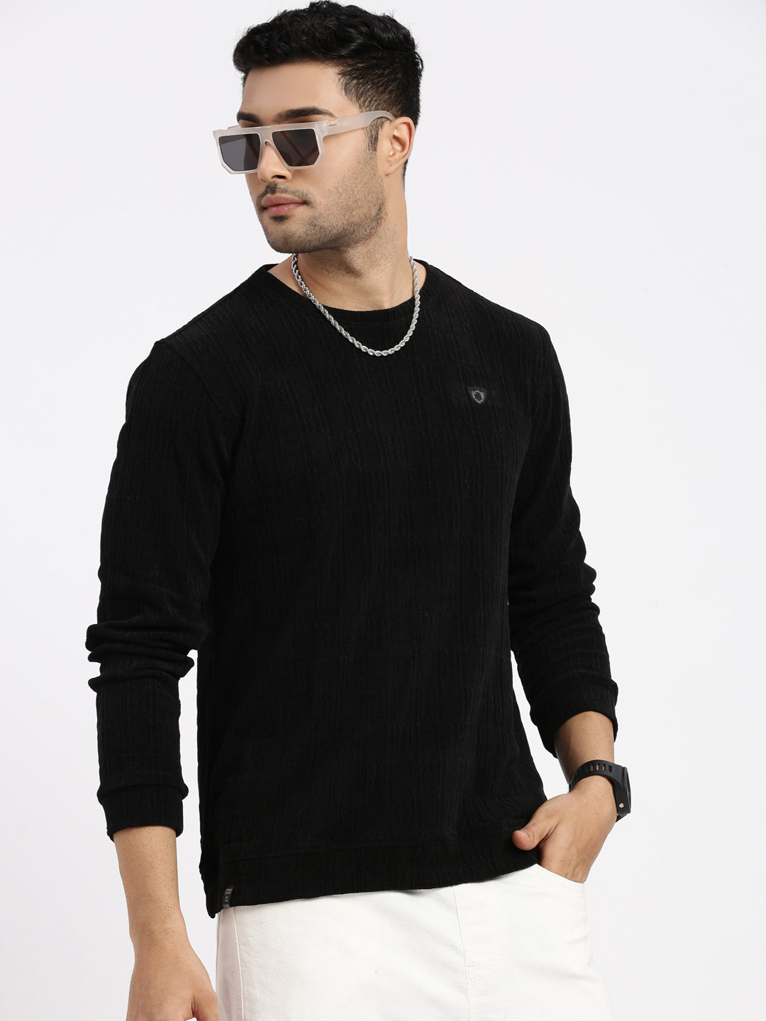 Men Black Solid Sweatshirt