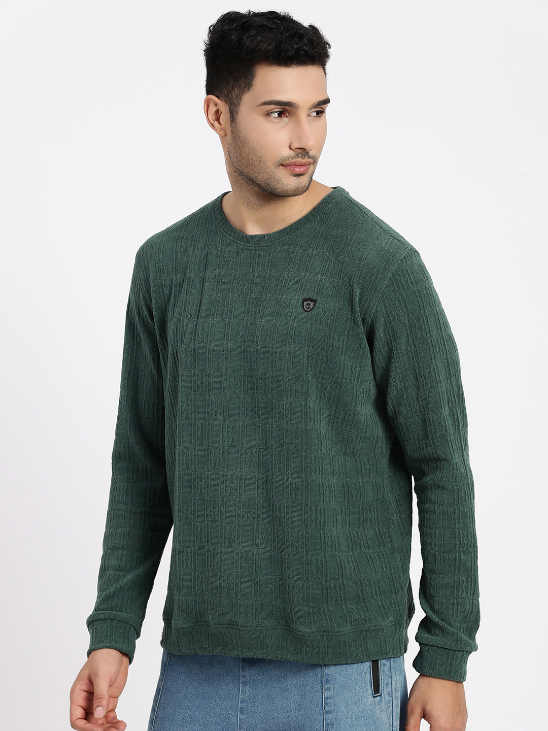 Men Green Solid Sweatshirt