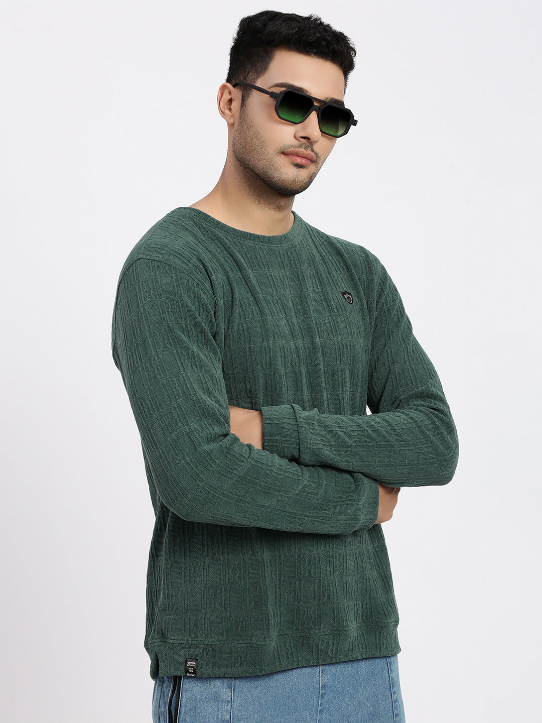 Men Green Solid Sweatshirt