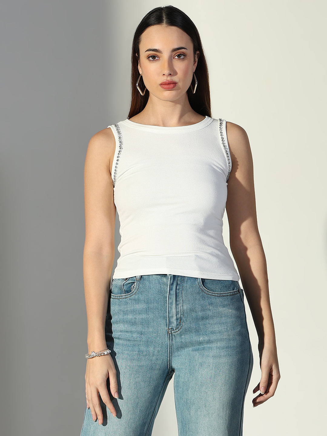 Women White Solid Crop Top