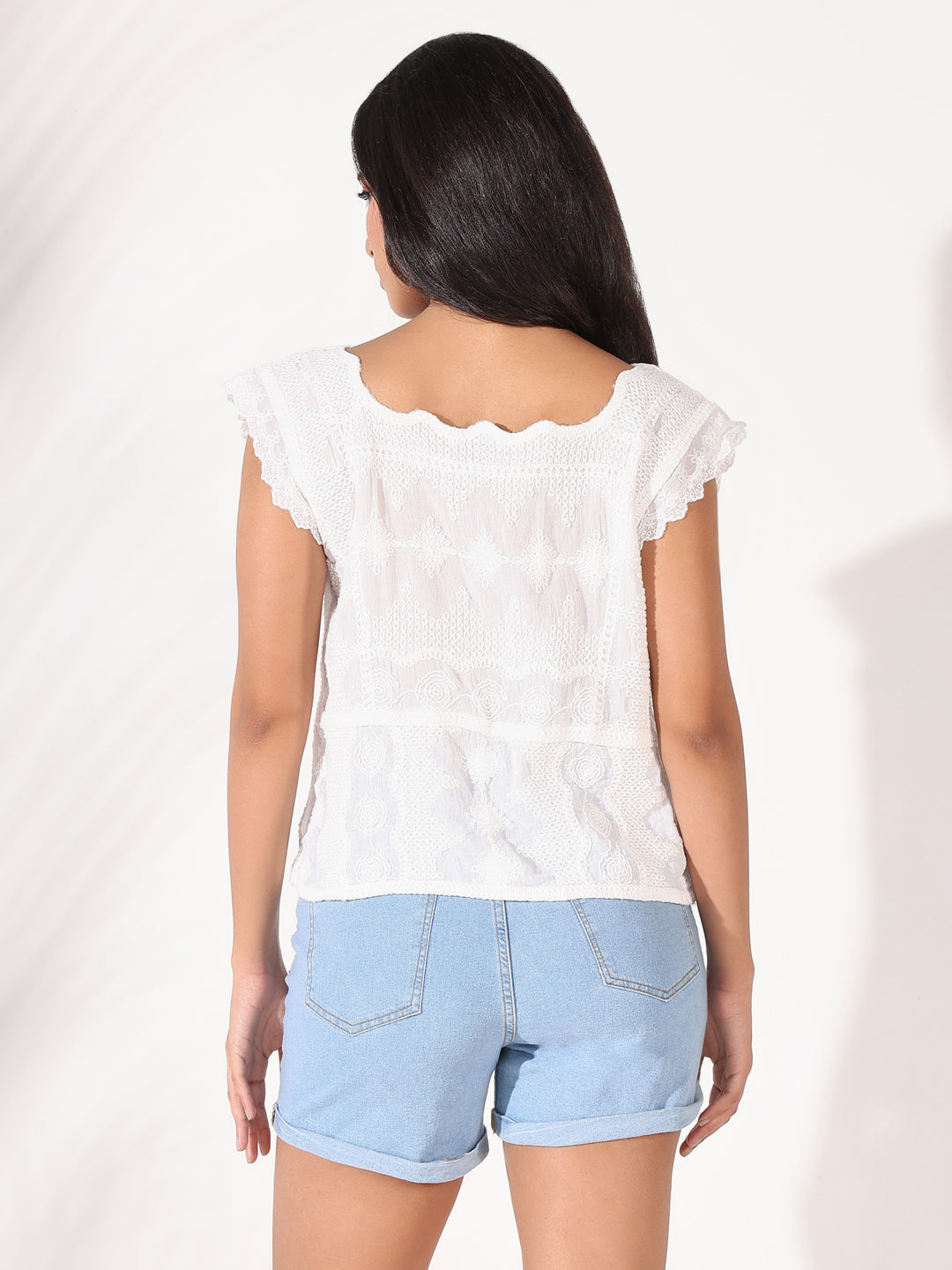 Women White Floral Top