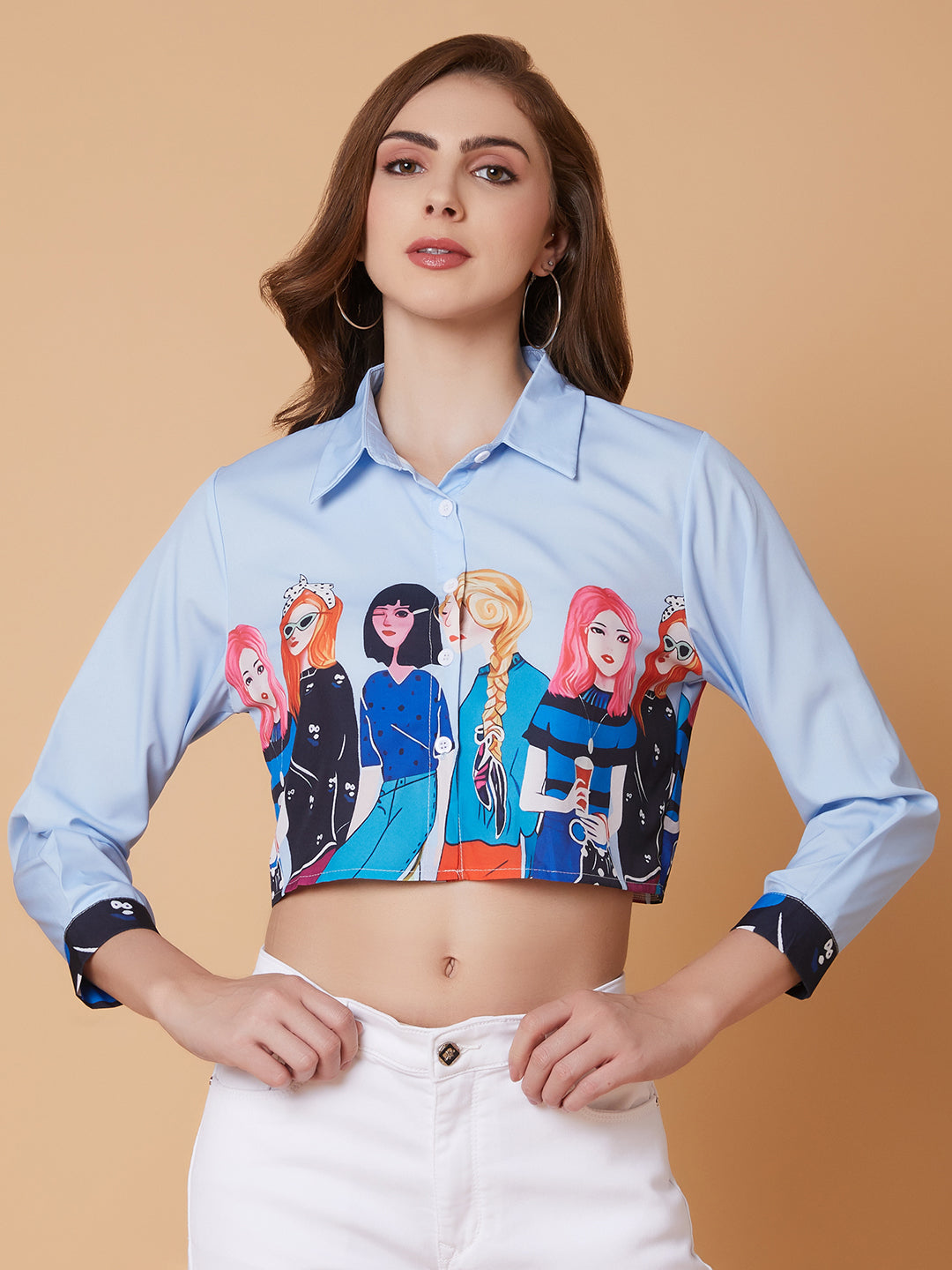 Women Graphic Print Blue Shirt