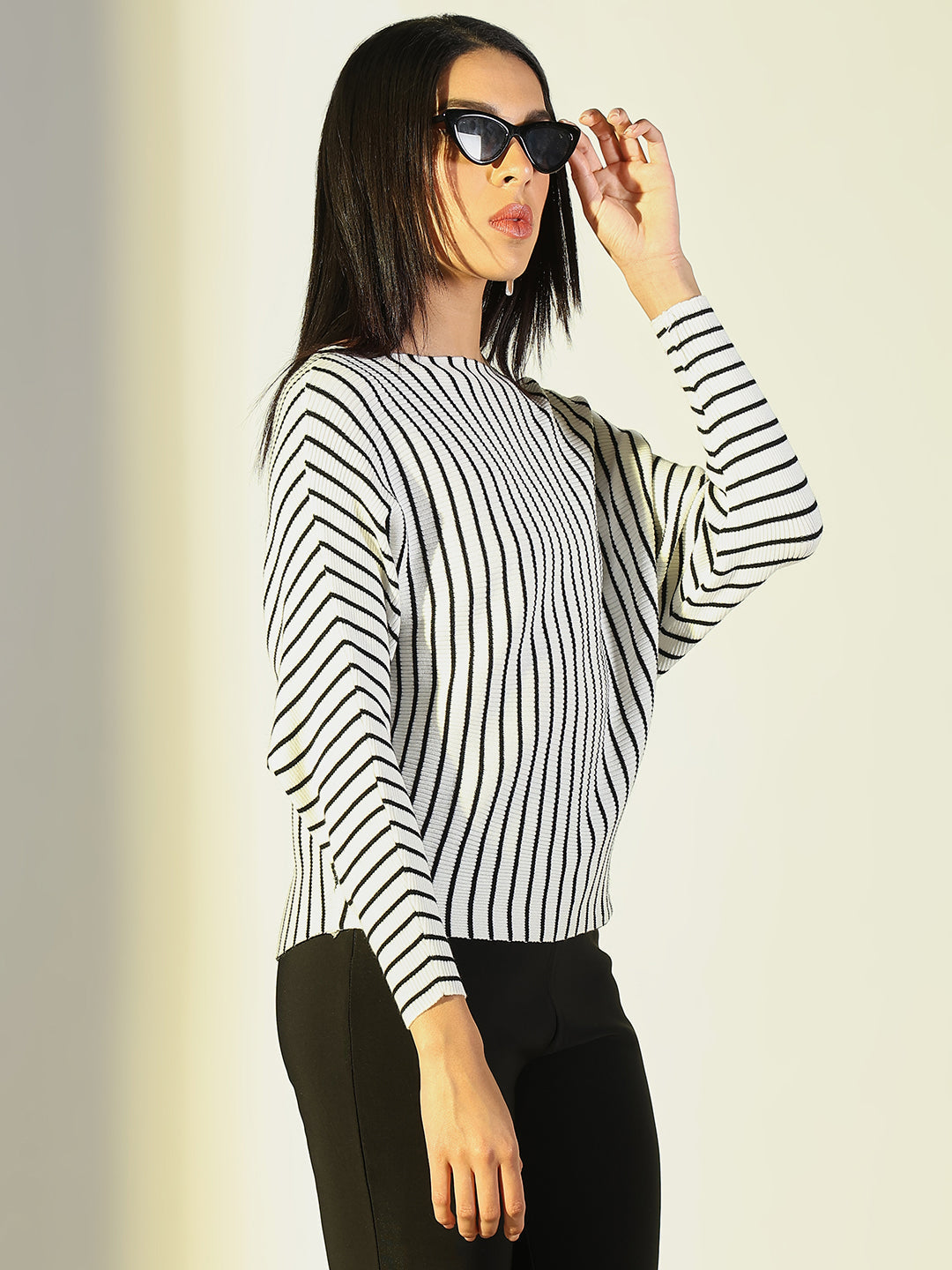 Women White Striped Top