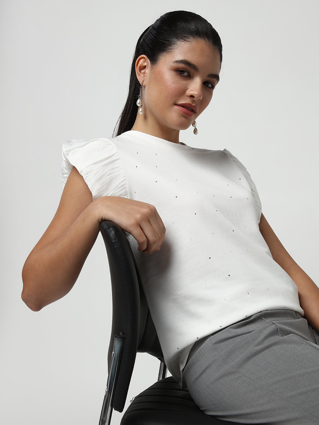 Women White Solid Top