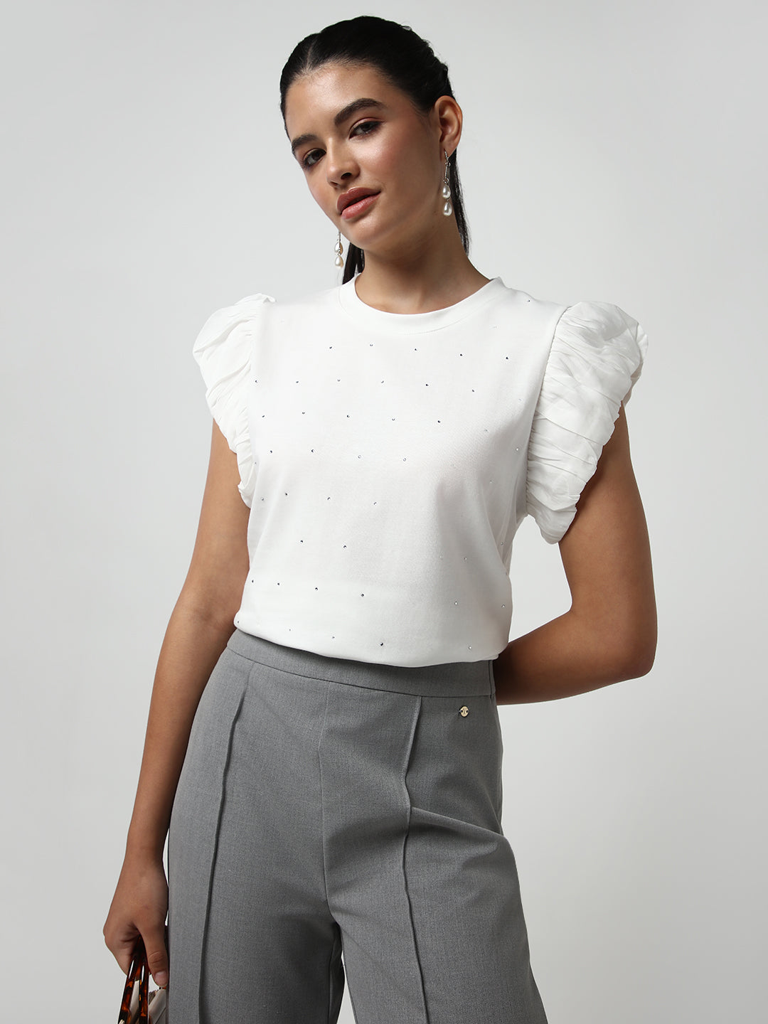 Women White Solid Top