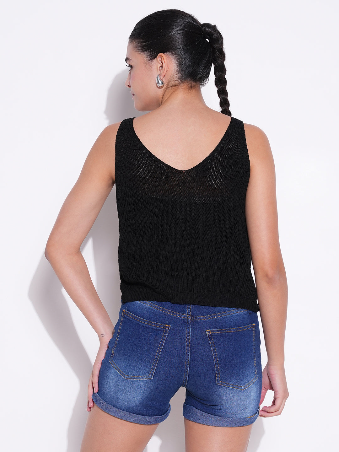 Women Black Solid Crop Top