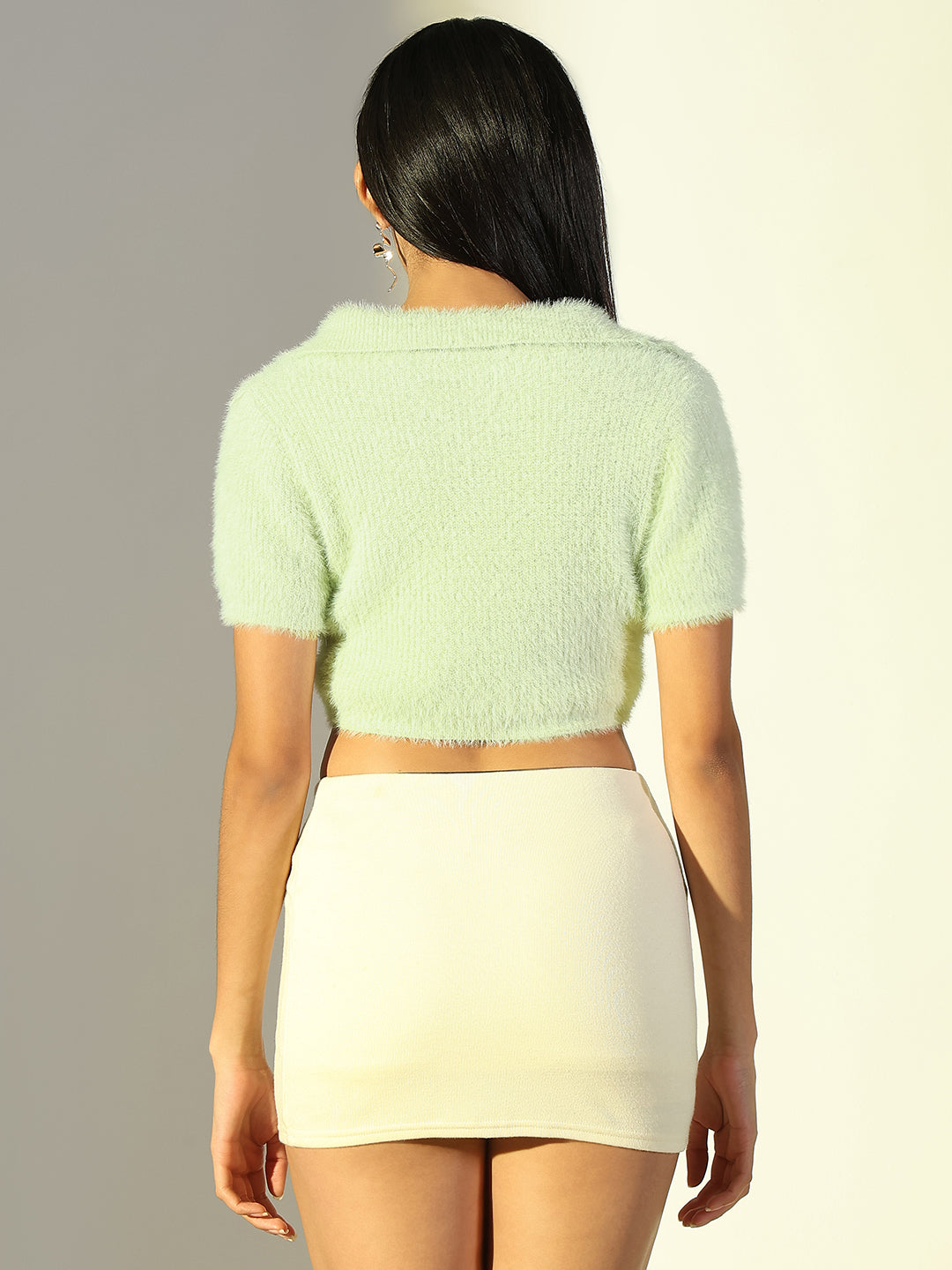 Women Sea Green Solid Crop Top