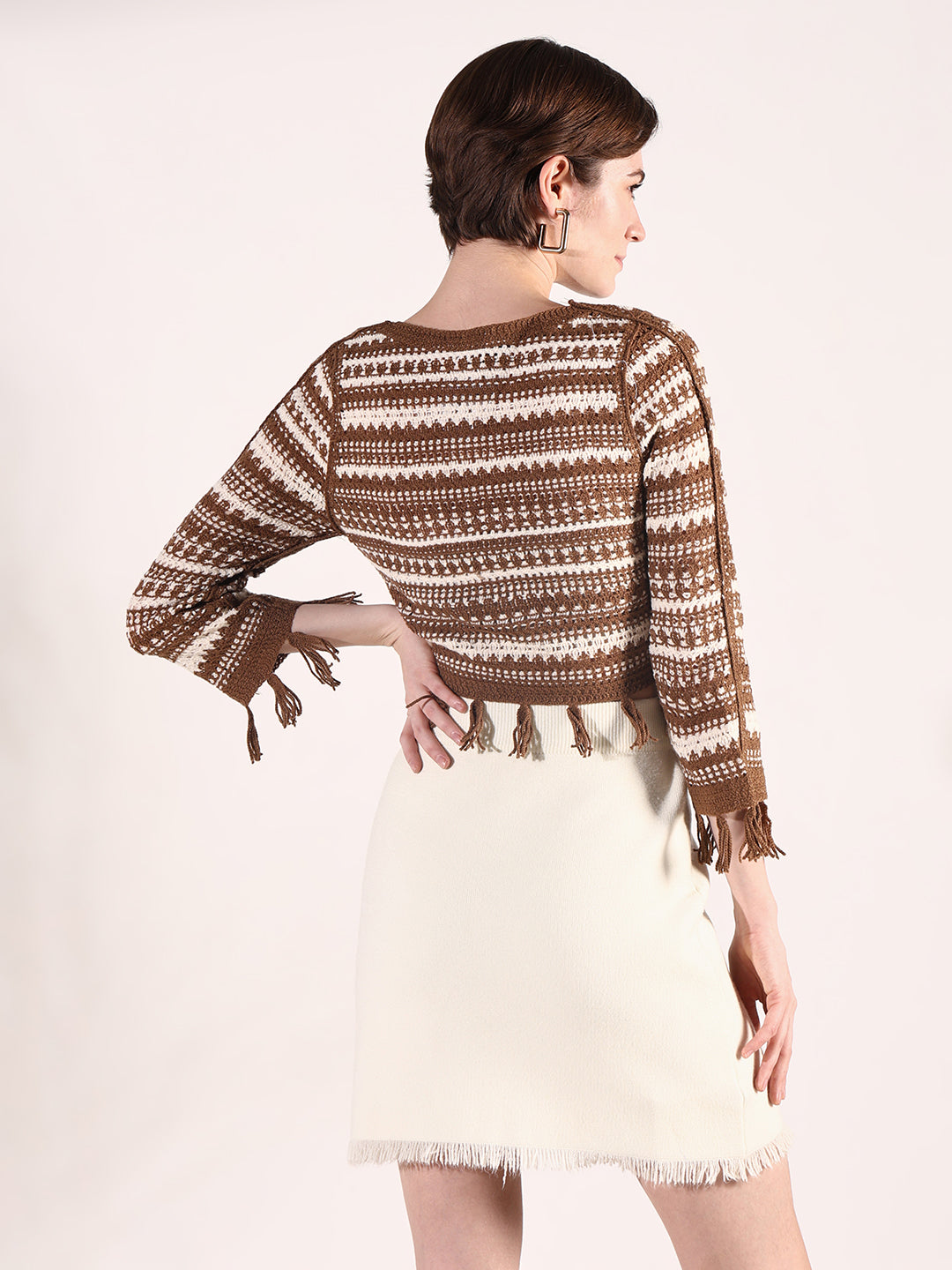 Women Brown Solid Crochet Top