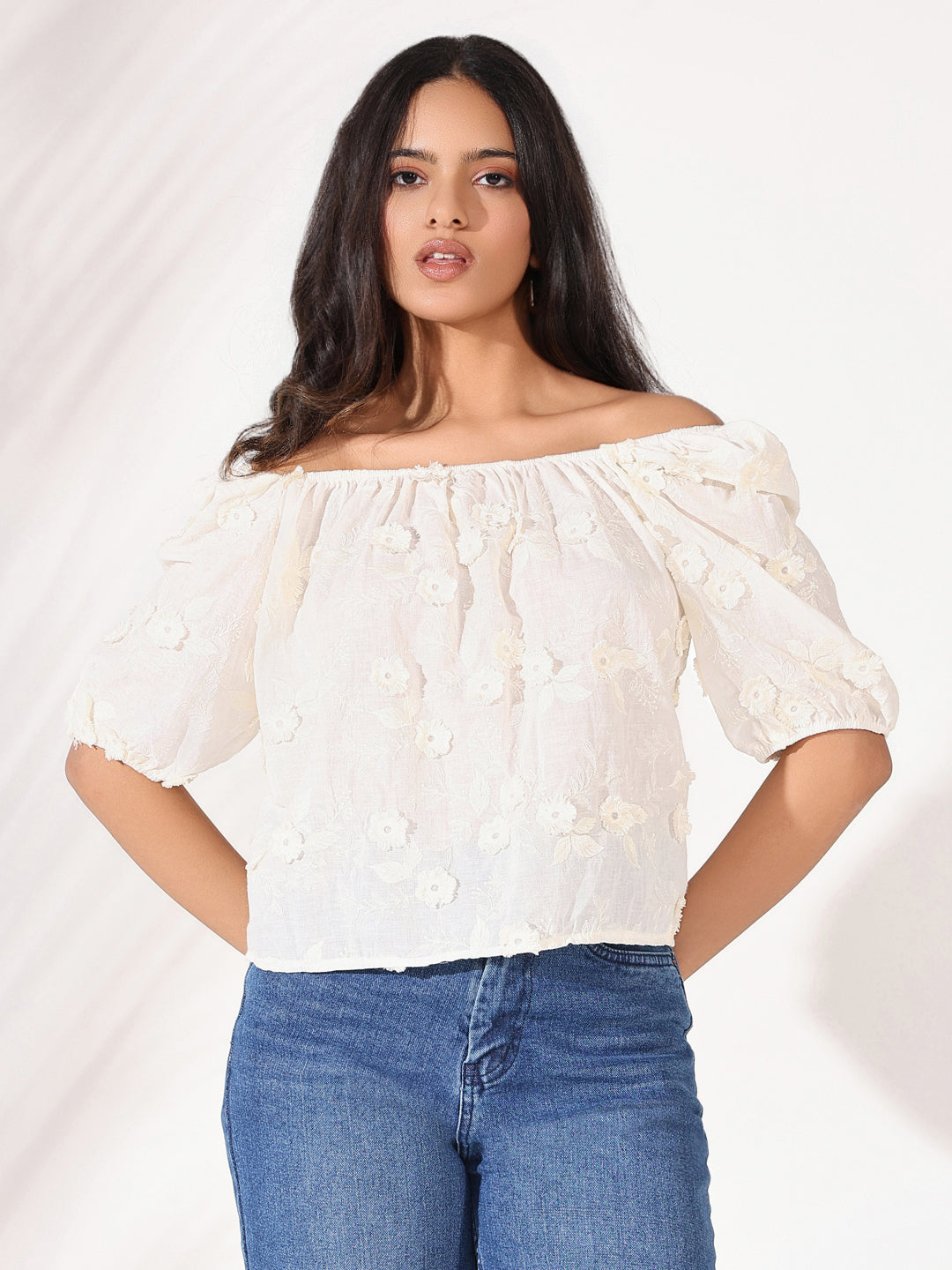 Women Cream Floral Top