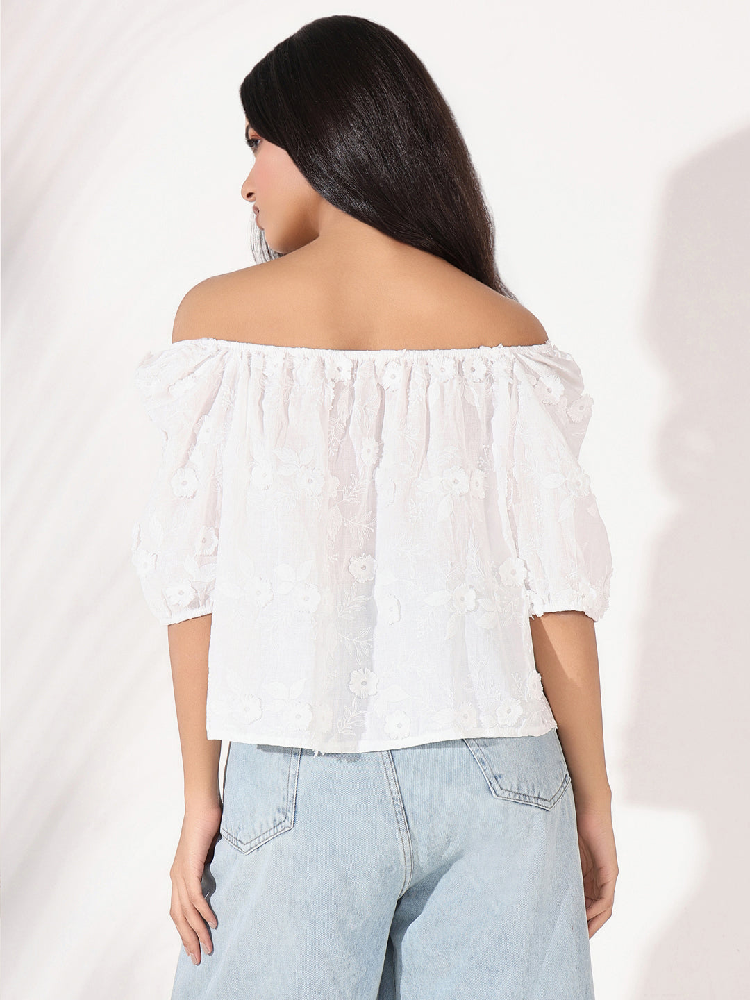 Women White Floral Top