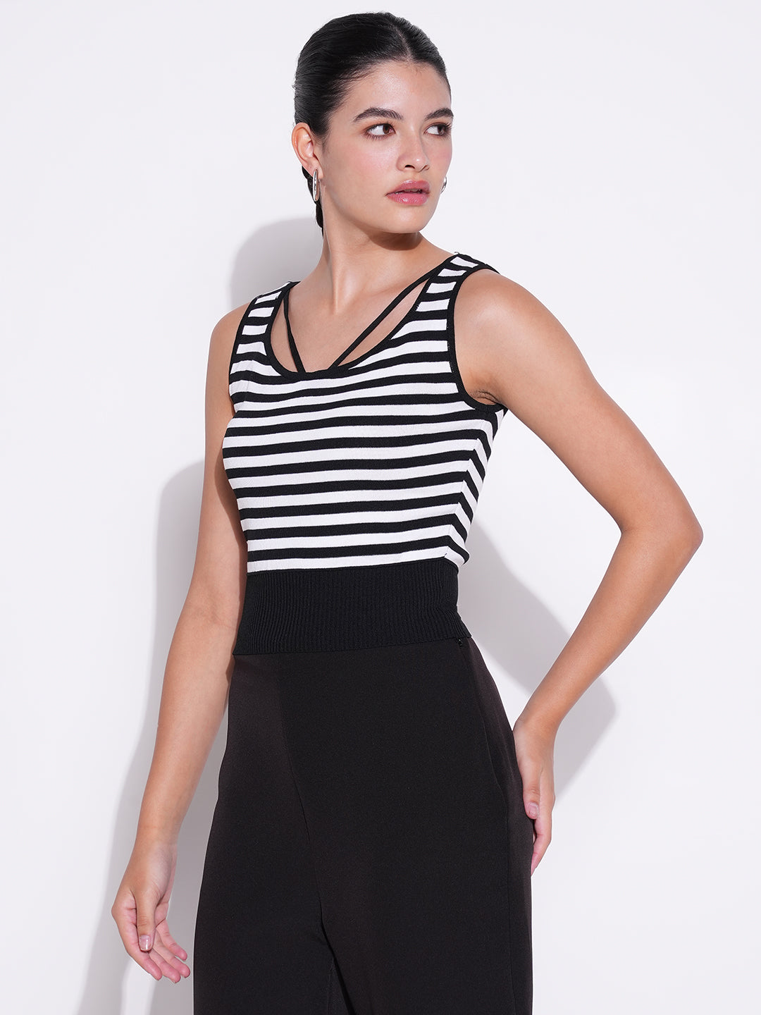 Women Black Striped Top