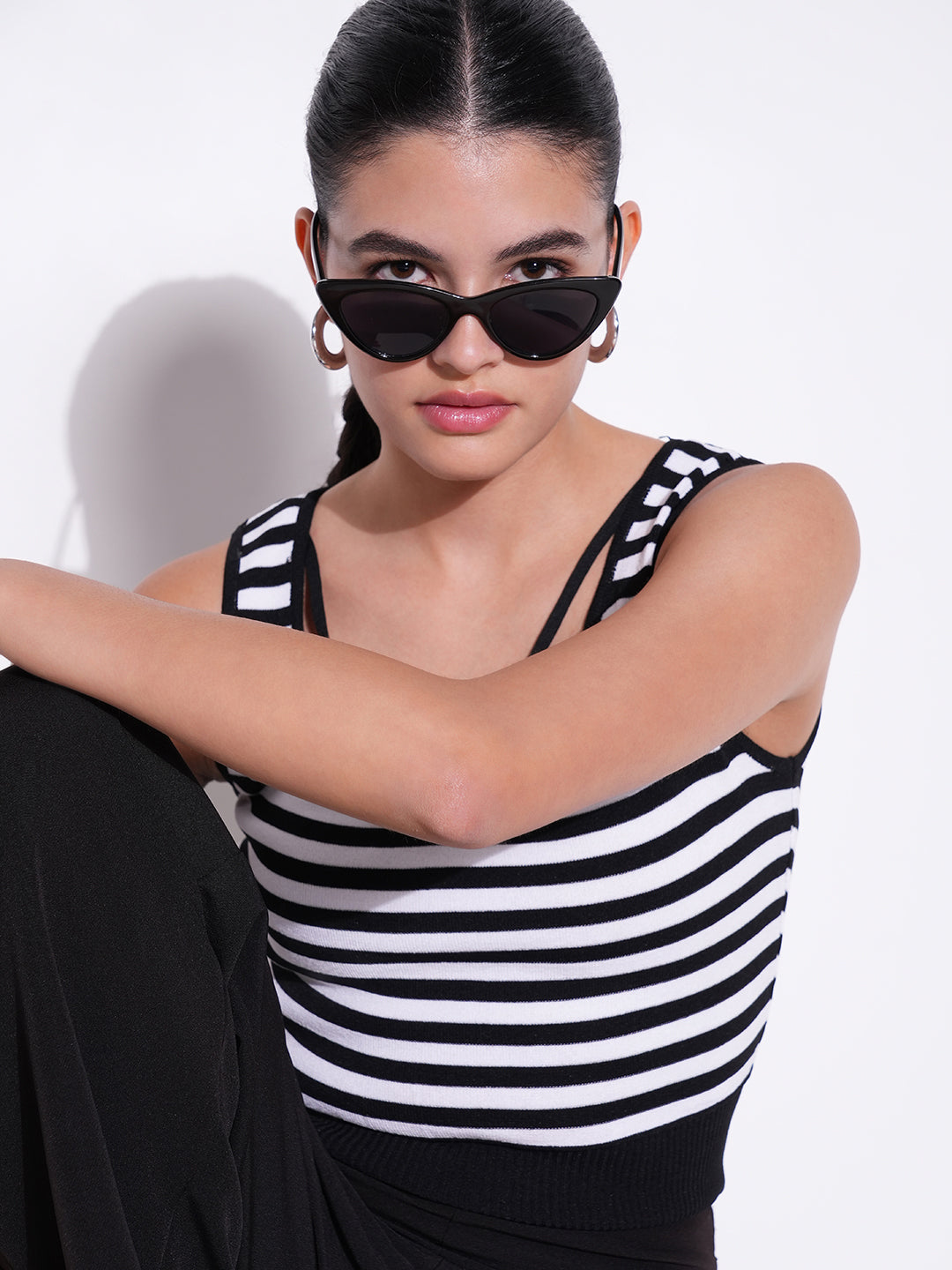 Women Black Striped Top