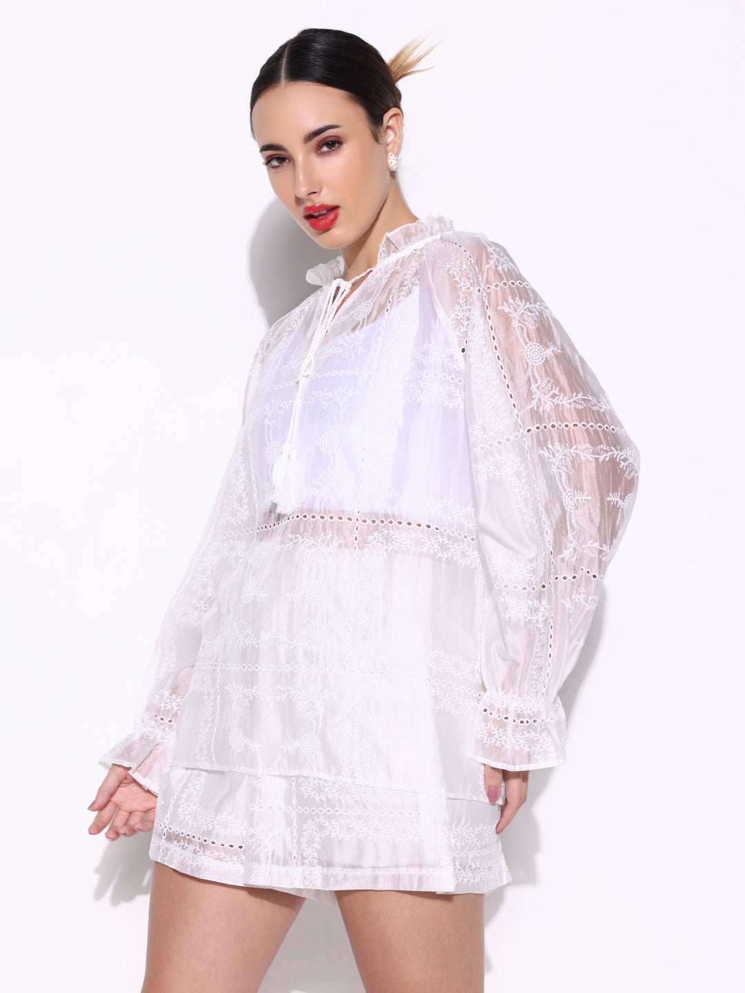 Women Embroidered White Co Ords Set