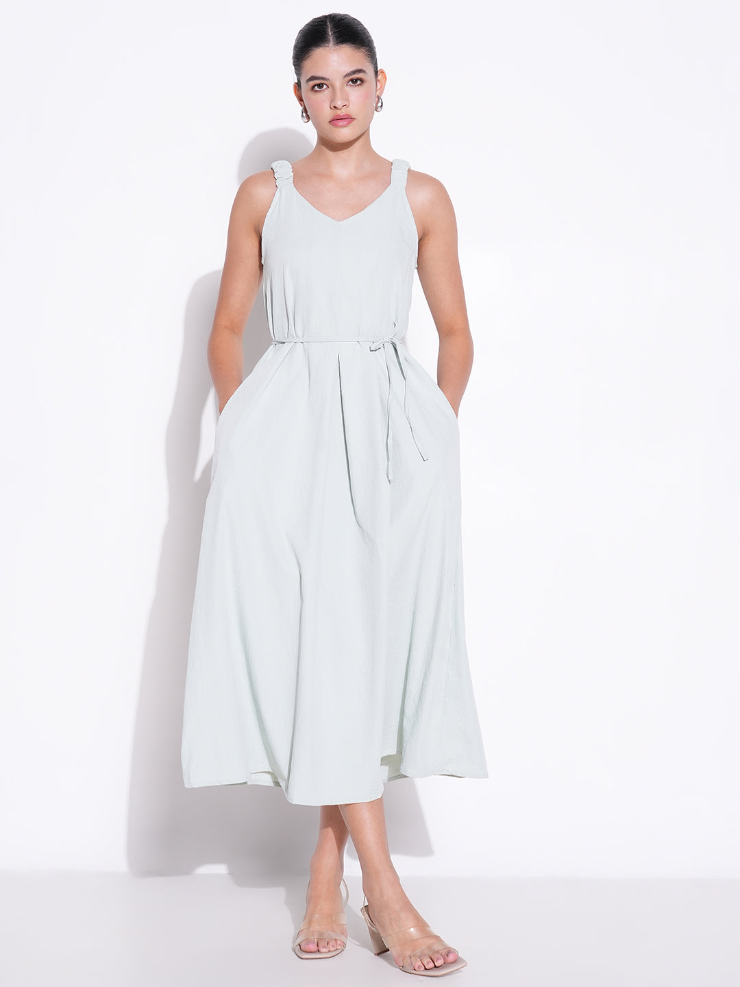 Women Solid Sea Green A Line Dress