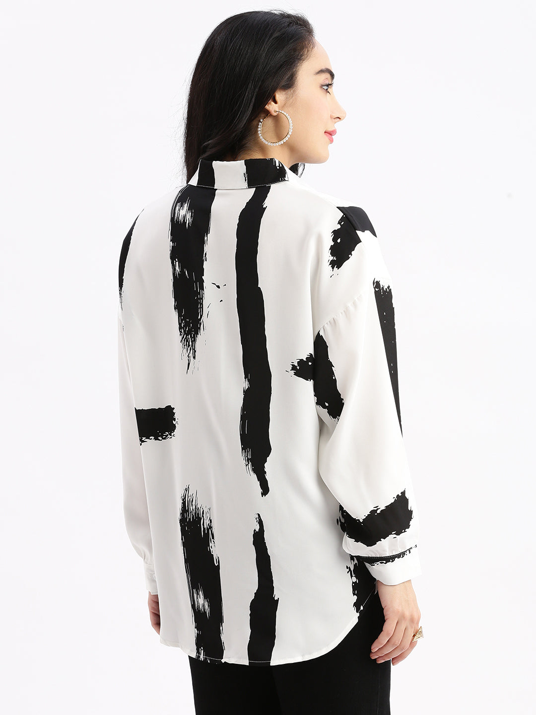 Women Abstract Off White Oversized Shirt