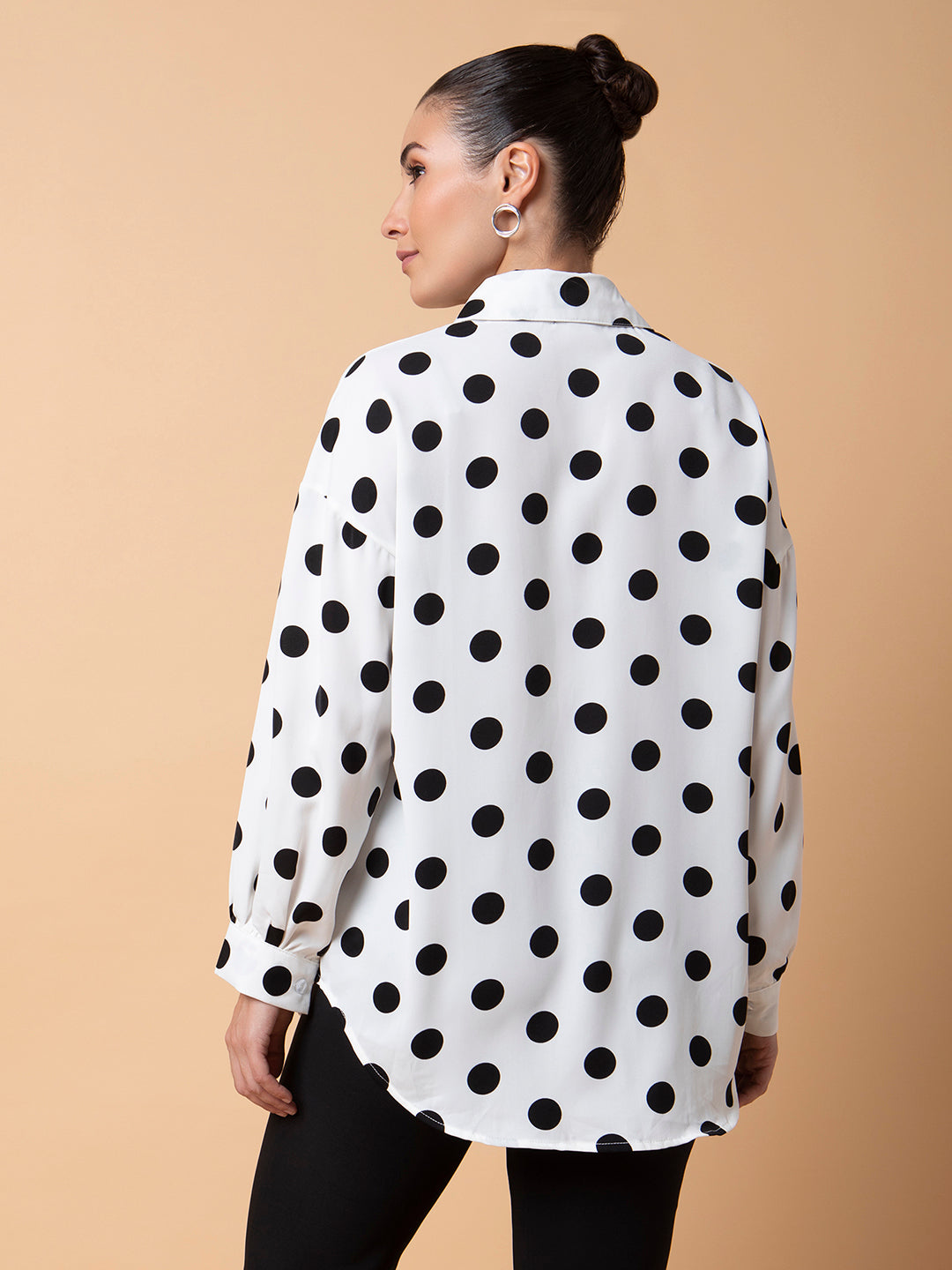 Women Polka Dots Off White Oversized Shirt