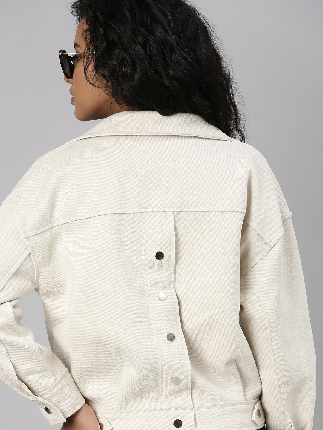 Women Cream Solid Open Front Jacket